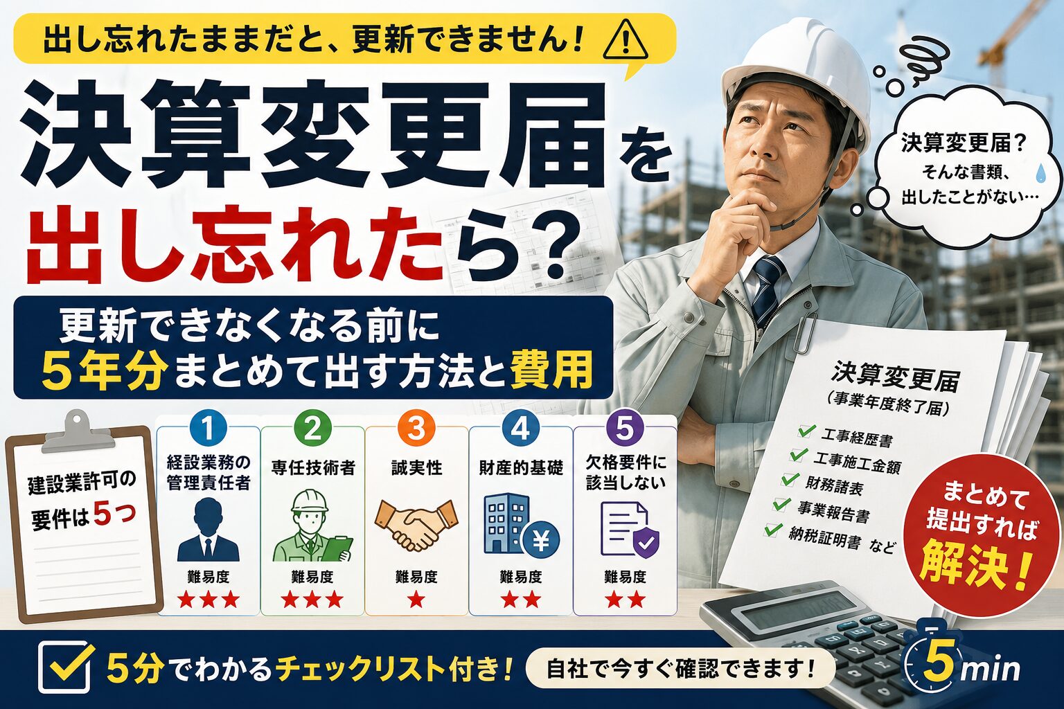 決算変更届を出し忘れたら?更新できなくなる前に5年分まとめて出す方法と費用