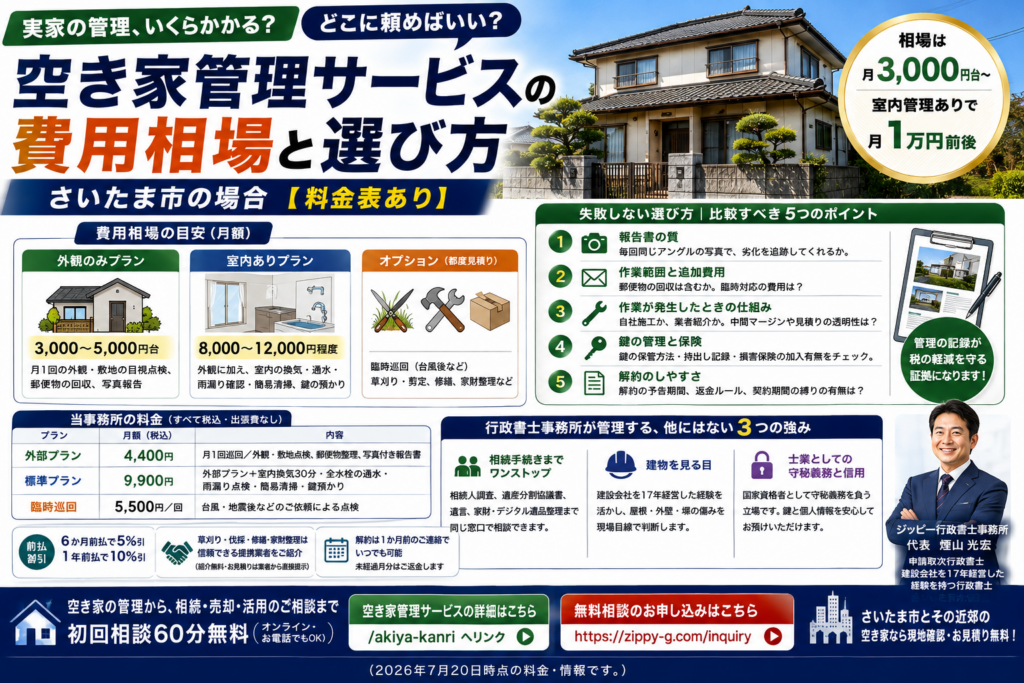 空き家管理サービスの費用相場と選び方｜さいたま市の場合【料金表あり】